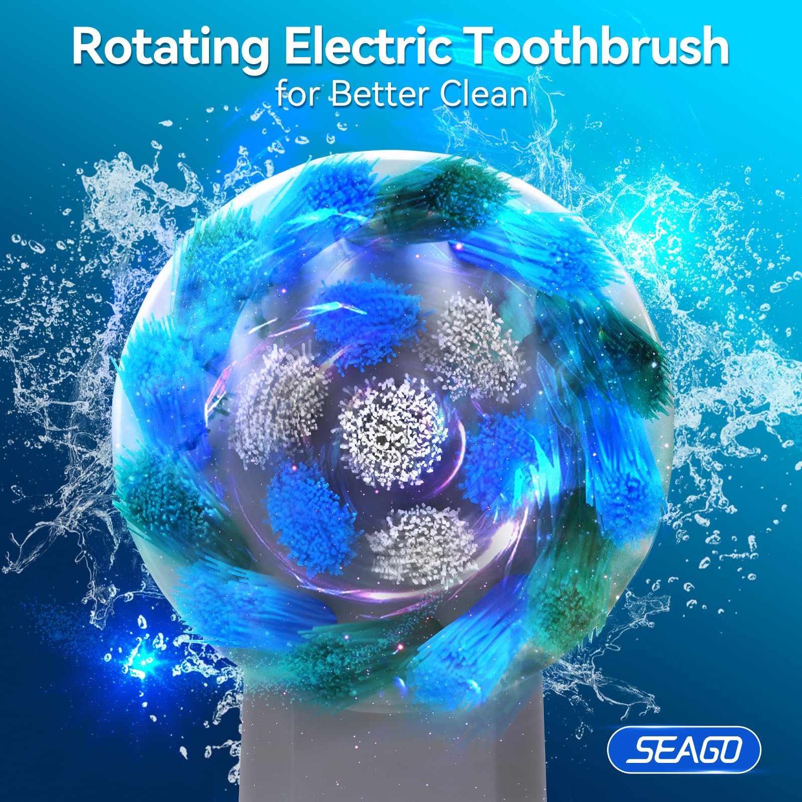 SEAGO Sonic Electric Toothbrush with 8 Replacement Brush Heads & 5 Cleaning Modes - 14 Days Teeth Whitening Technology - Waterproof Rotating Toothbrush for Adults & Kids (White, Model SG-2603) - Perfect for Travel, Home & Daily Oral Care Routine