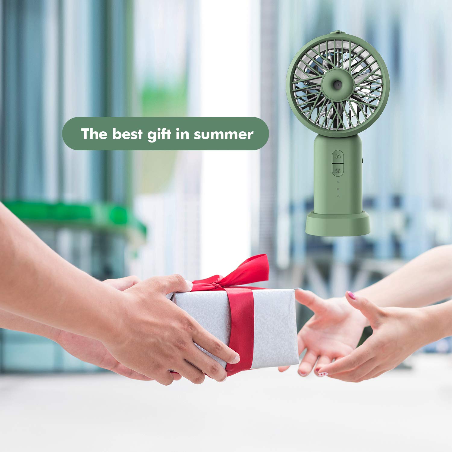 Neveika Portable Handheld Fan - 3-Speed Personal Air Cooler with Evaporative Cooling & Humidifier Function | Compact USB Desk Fan for Office, Dorm, Nightstand, Travel | Olive Green Cooling Fan for Summer Heat Relief