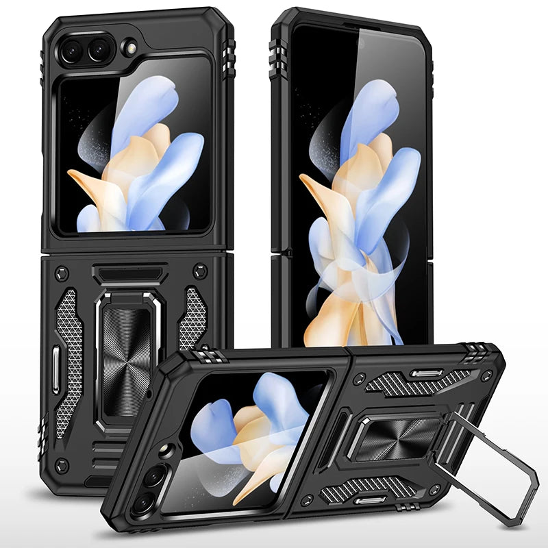 Samsung Galaxy Z Flip 6 Rugged Armor Case with Slide Window Lens - Shockproof Protective Cover for Outdoor Activities & Daily Use