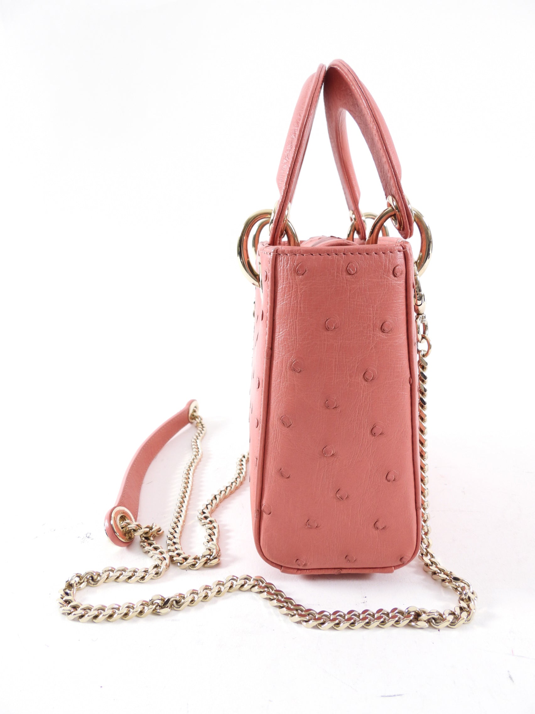 Christian Dior Lady Dior Mini Bag in Pink Ostrich Leather - Luxury Crossbody Purse for Women, Perfect for Evening Parties & Special Occasions