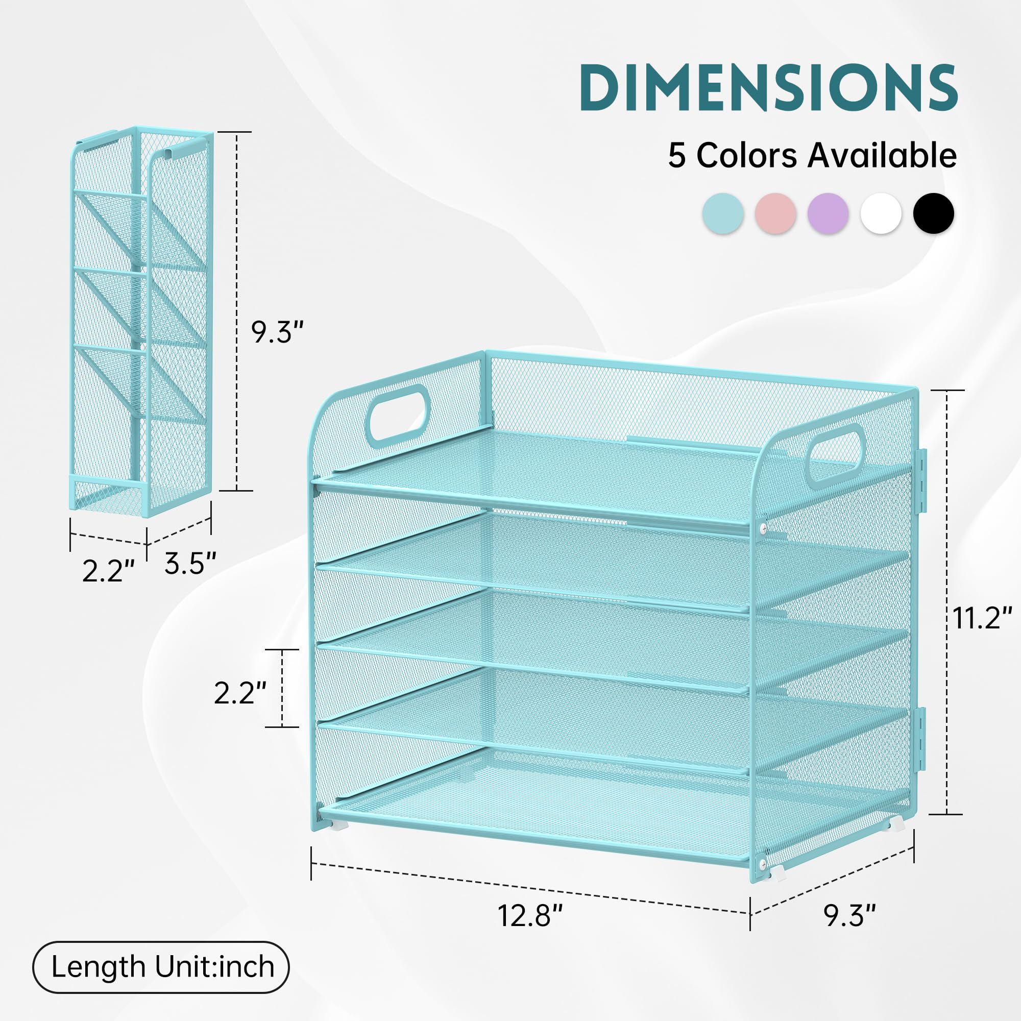 SUPEASY 5-Tier Mesh Desk Organizer with Handle & Removable Pen Holders - Office File Tray for Paper, Letters & Supplies - Perfect for Home Office, School & Workspace Organization (Blue)