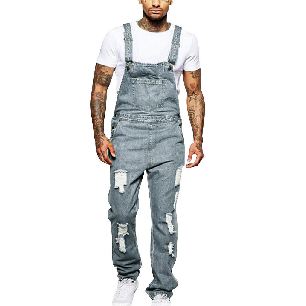 Men's Denim Jumpsuit Overalls with Pockets - Streetwear Style for Work & Casual Wear