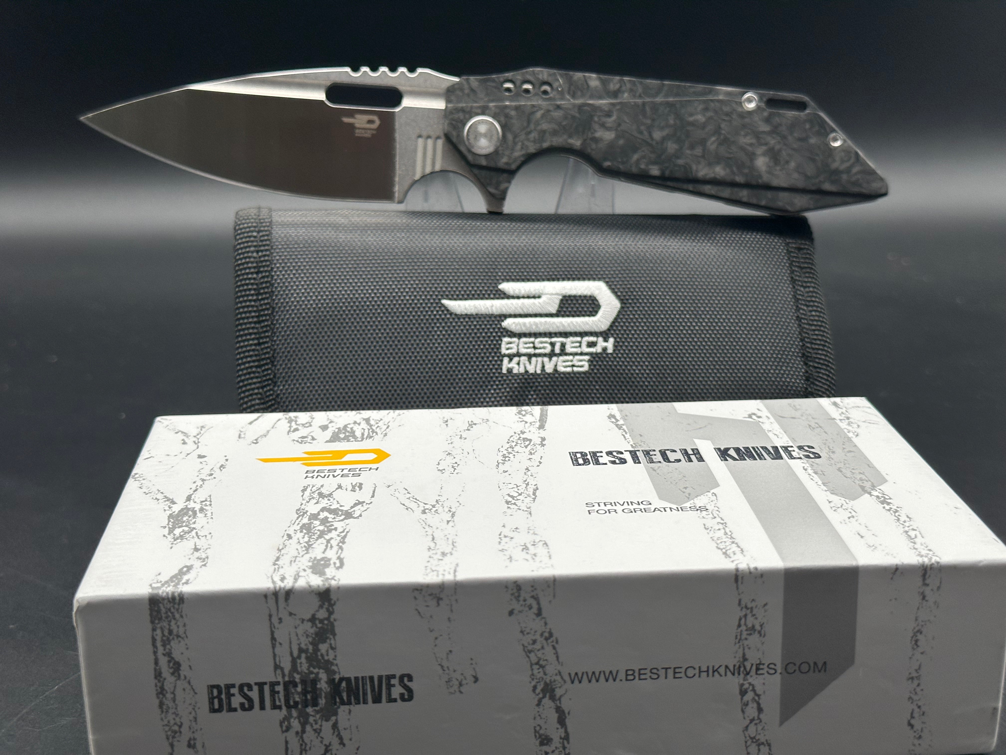 BESTECH SHODAN Folding Pocket Knife - Carbon Fiber & Titanium Handle, S35VN Satin Blade (BT1910C) - EDC, Outdoor Camping, Hunting & Survival Gear