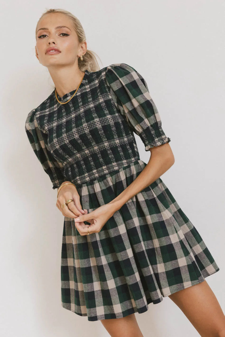 Emmett Plaid Smocked Mini Dress for Women | Floral Print Summer Dress | Perfect for Parties, Dates & Casual Outings