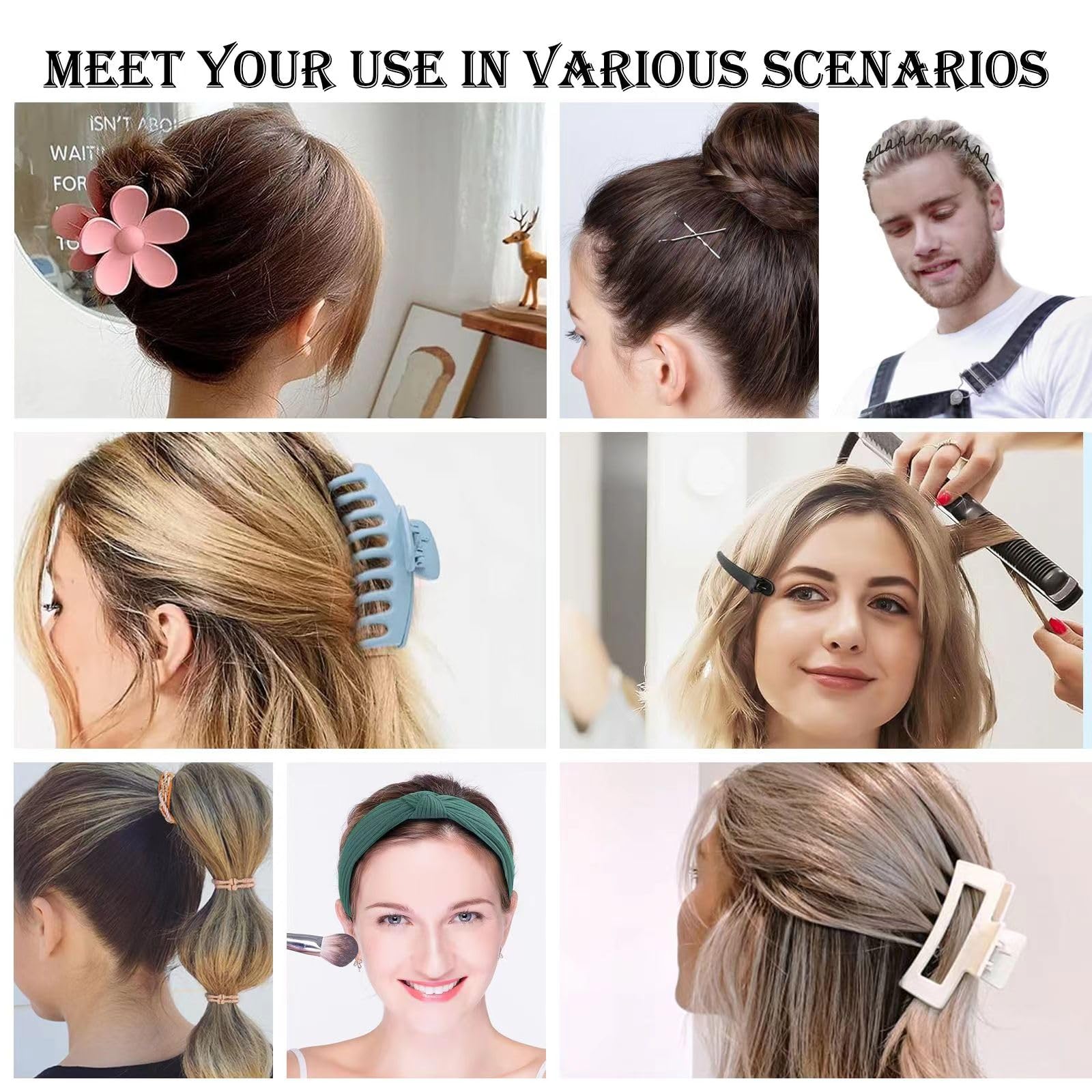 1223 PCS Women's Hair Accessories Set - 4.3 Inch Hair Claws Clips, Boho Hair Ties Bracelet, No Damage Hair Elastics, Bobby Pins & Metal Headbands for Women | Perfect for Daily Use, Parties, Weddings and Special Occasions