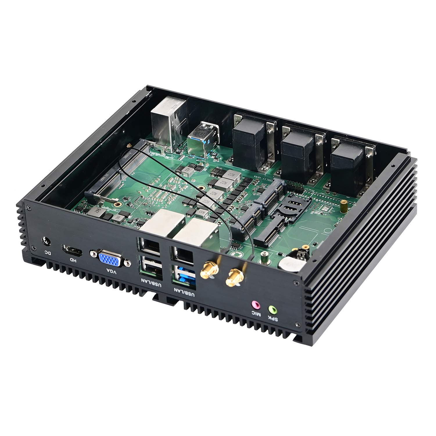 HUNSN Industrial Fanless Mini PC - Intel Core i7 6500U/7560U, 16GB RAM, 256GB SSD + 1TB HDD, Windows 11 Pro/Linux Ubuntu - GPIO, WOL, SIM Slot, WiFi, BT, Dual LAN, 6 COM Ports for Factory Automation, Digital Signage & Edge Computing