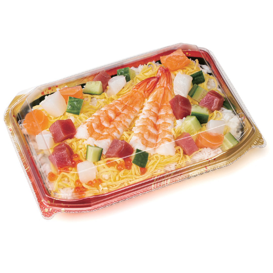 BioPET Neo Shell Hinged Black/Red Sushi Takeout Tray 8.2