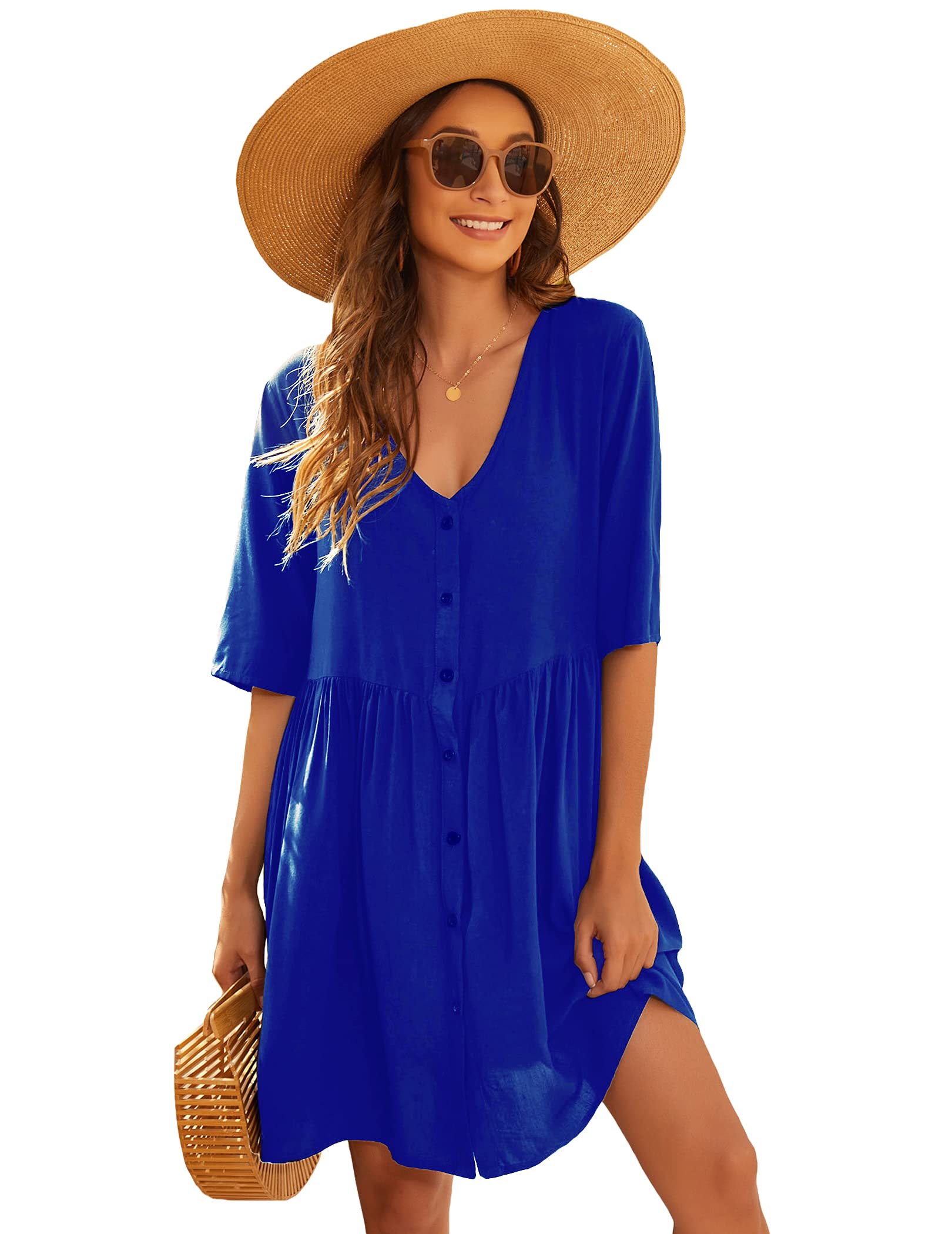 Avidlove Women's Swimsuit Cover Up - 3/4 Sleeve Beach Bikini Shirt with Pockets | Bathing Suit Dress for Pool, Vacation & Summer Outfits