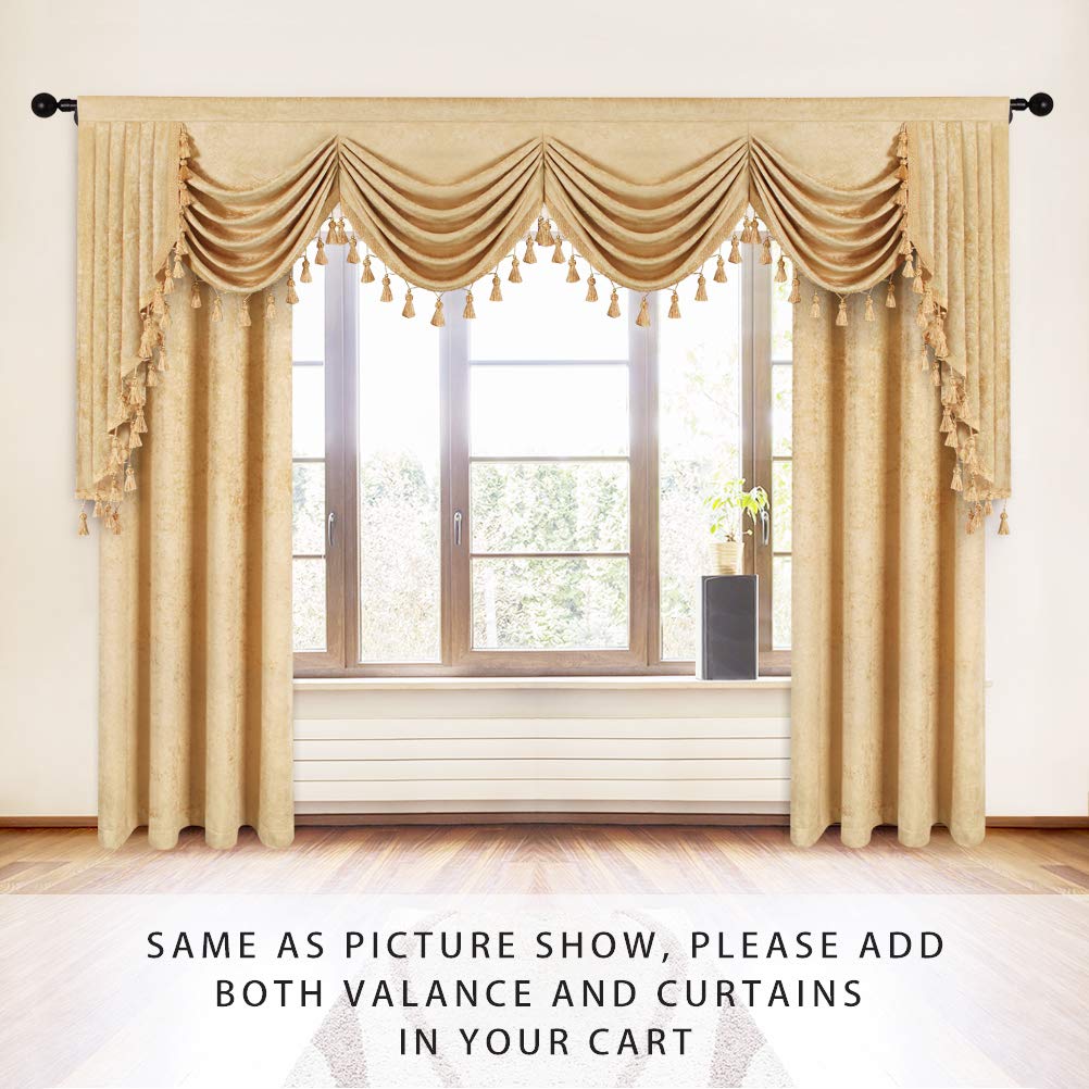 ELKCA Thick Chenille Window Curtains & Valance - Gold Waterfall Design for Living Room & Bedroom - Rod Pocket, 1 Panel (W118) - Perfect for Home Decor, Cozy Ambiance & Light Control