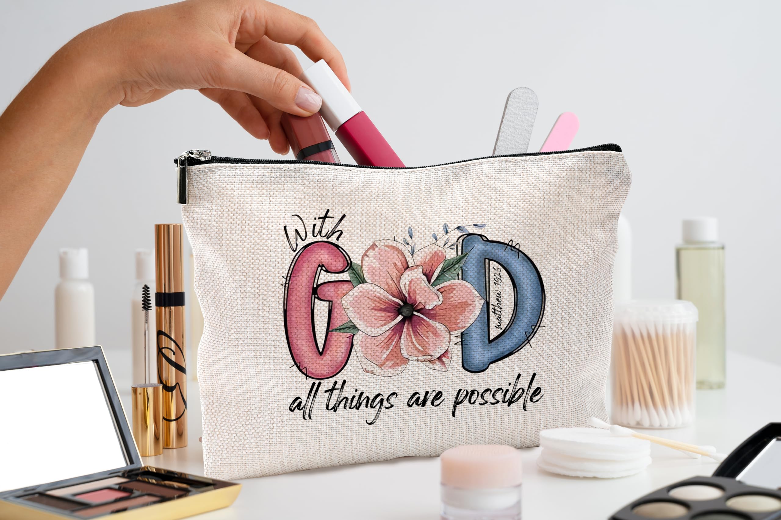Christian Makeup Bag for Women - Bible Verse Cosmetic Pouch with Zipper (Philippians 4:13) - Inspirational Religious Gift for Her - Perfect for Church, Travel & Daily Devotion