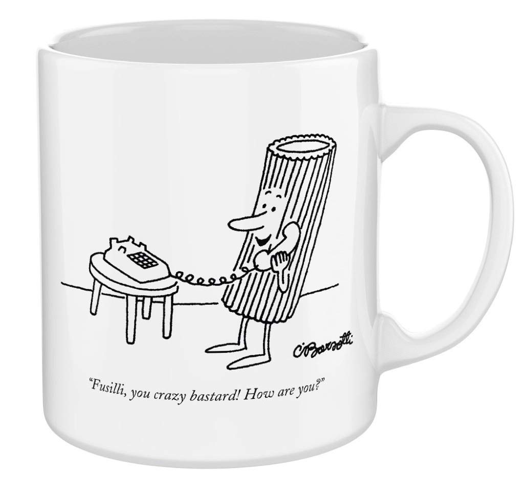 New Yorker Pasta Cartoons 15oz Porcelain Coffee Mug - Multi-Color Design, Microwave & Dishwasher Safe, 4.25