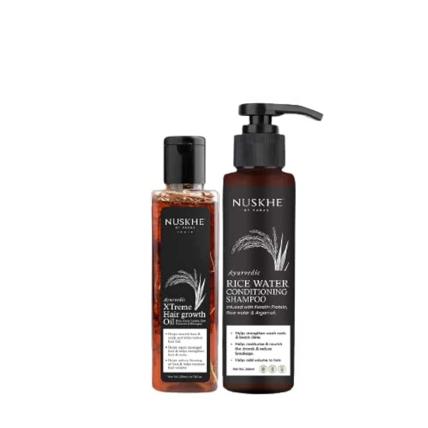 Nuskhe By Paras Star Hair Combo - Rice Water Shampoo & Xtreme Oil for Hair Growth & Repair | Natural Hair Care for Dry, Damaged & Frizzy Hair | Daily Use for Stronger, Shinier & Healthier Locks
