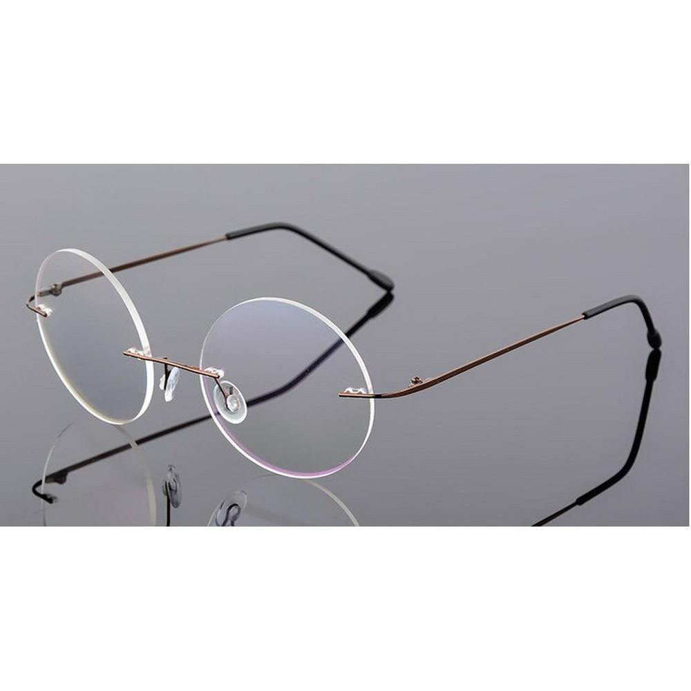 Steve Jobs Gandhi Harry Potter Style Foldable Ultra Light Blue Light Blocking Computer Glasses - Round Rimless Eyewear for Men & Women - Perfect for Office, Gaming & Screen Use