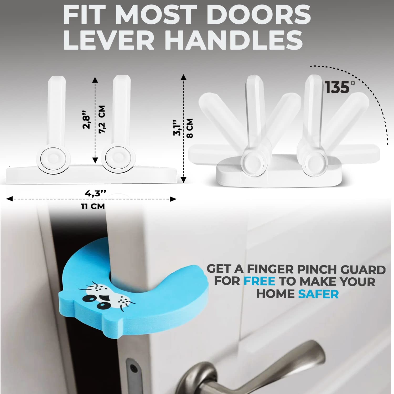 Child Safety Locks for Doors - 3 Pack with Gift - Baby Proof Door Handle & Knob Locks - Secure Lever Handles for Childproofing - Perfect for Homes with Toddlers & Young Children