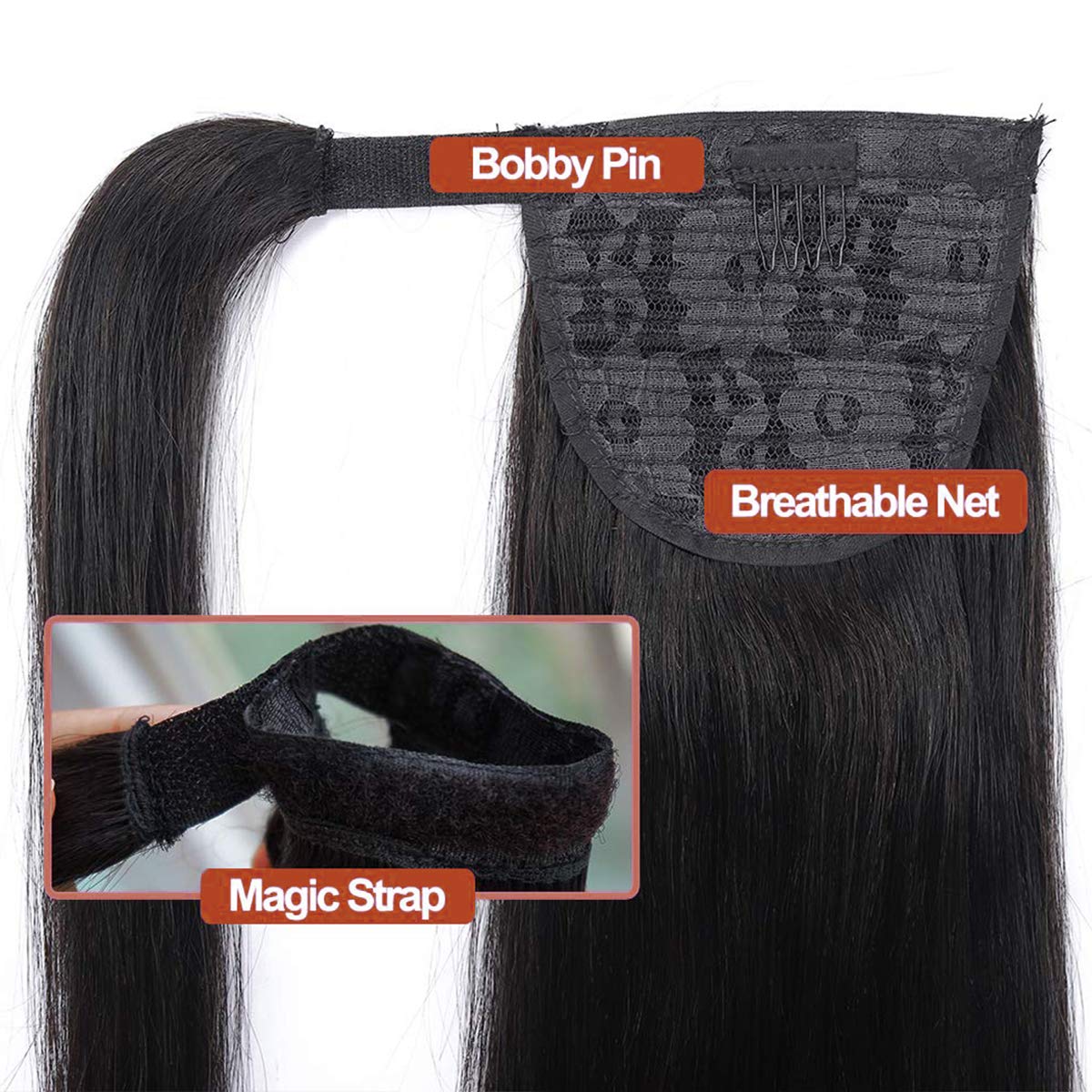 100% Real Remy Human Hair Ponytail Extensions 26 Inch 125g - Natural Black Straight Hair with Magic Paste Wrap for Women | Perfect for Parties, Weddings & Daily Styling