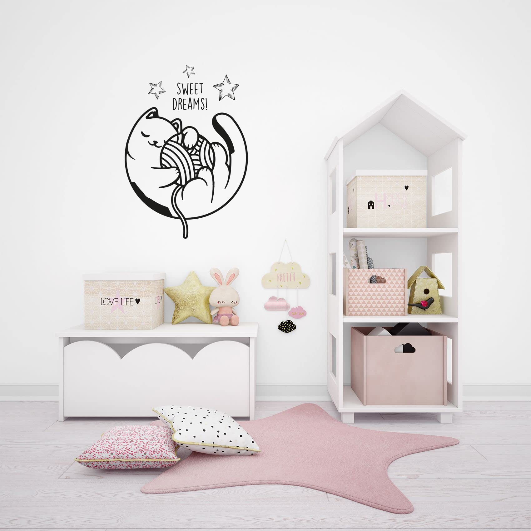 Sweet Dreams - Adorable Baby Kitten Sleeping Silhouette Vinyl Wall Sticker Decal (40x24 inch) for Nursery, Kids Room & Bedroom Decor - Perfect for Baby Showers, Birthday Gifts & Nursery Wall Art
