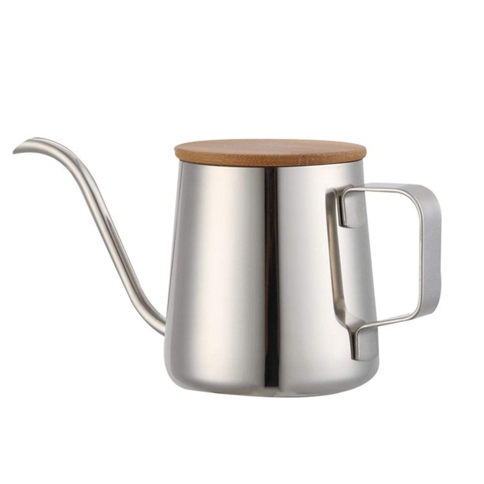 Premium 12oz/350ml Stainless Steel Gooseneck Pour Over Coffee Kettle - Long Narrow Spout for Precise Pouring - Wooden Lid - Perfect for Specialty Coffee Brewing & Tea Making at Home or Cafe