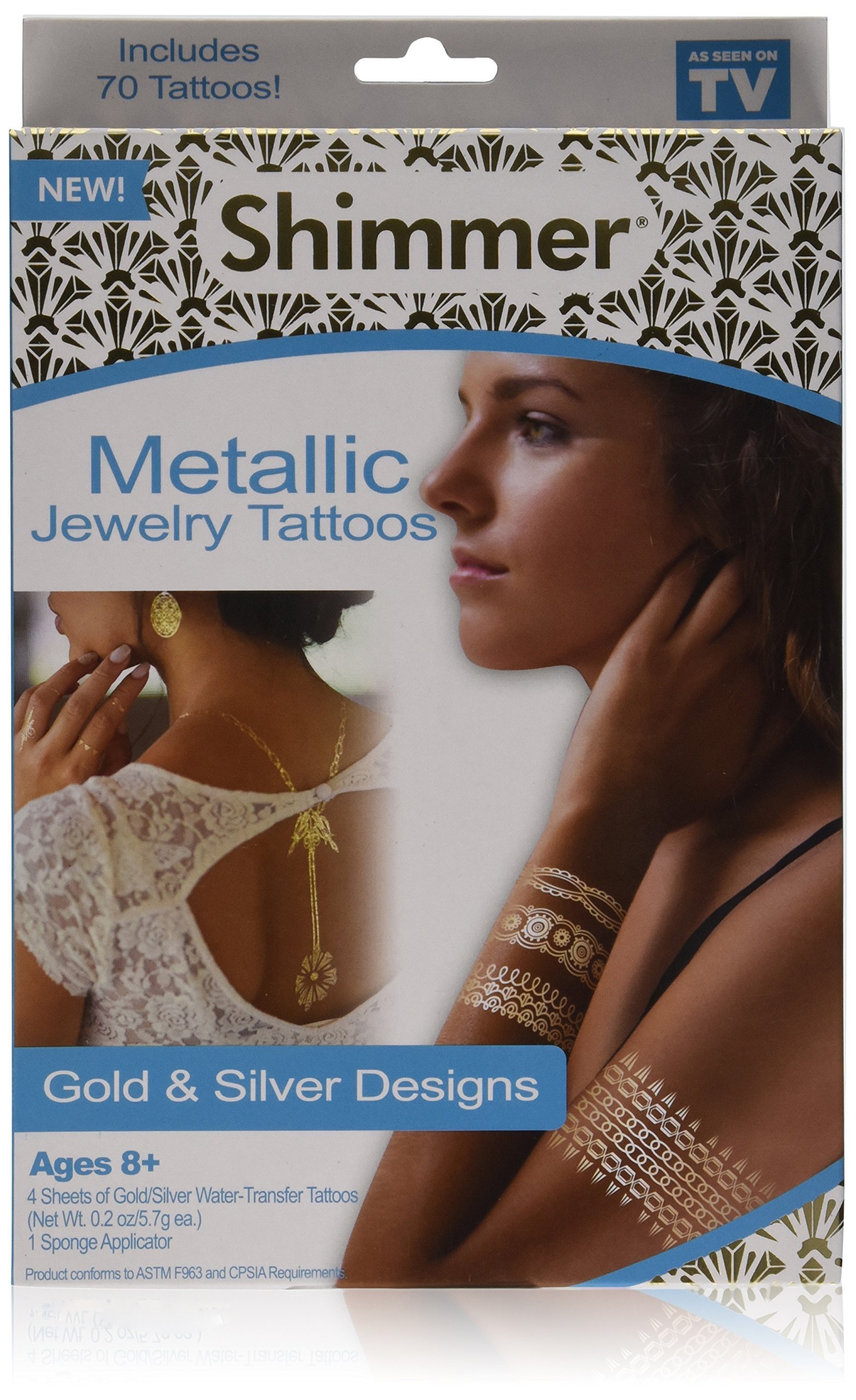 Shimmer Metallic Temporary Tattoos - Waterproof Fake Body Jewelry for Women & Men - Perfect for Parties, Festivals, and Special Occasions