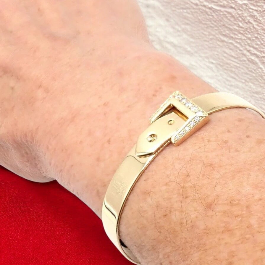 Authentic Hermes 18K Yellow Gold Diamond Buckle Bangle Bracelet for Women - Luxury Jewelry Gift for Anniversary, Birthday & Special Occasions