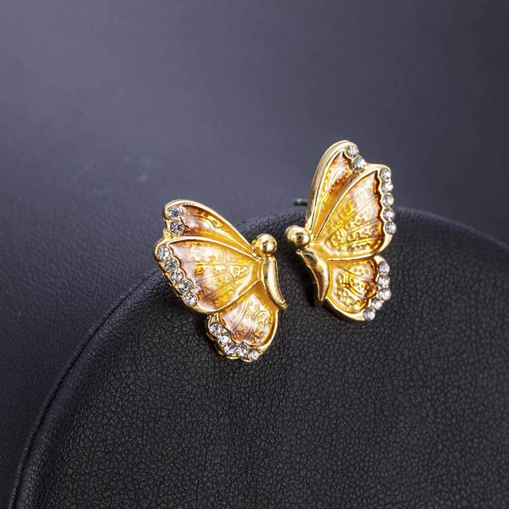 Elegant Rhinestone Butterfly Stud Earrings for Women - Colorful Enamel Charm Jewelry - Perfect for Parties, Weddings & Everyday Wear