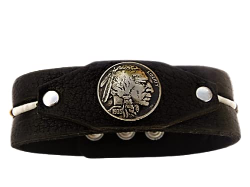 **Authentic Buffalo Indian Nickel Coin Bracelet - Genuine Bison Leather & Dentalium Shells - Customizable Sizing - Lucky Charm Gift for Bison Fans - Perfect for Western Fashion & Spiritual Jewelry**