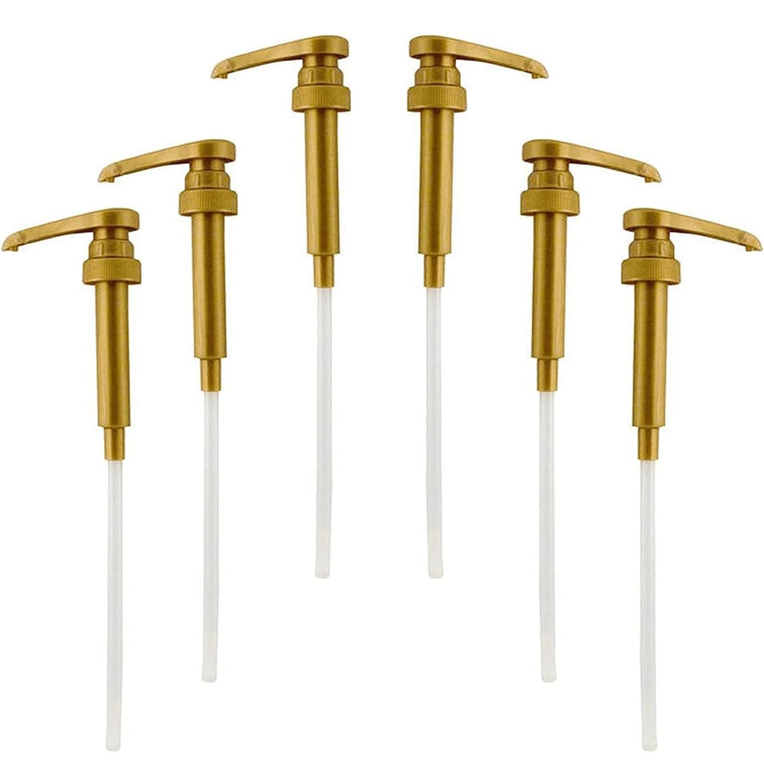 Gold Coffee Syrup Pumps (6 Pack) - Dispenser Pump for 25.4 Oz/750ml Syrup Bottles - Perfect for Coffee Shops, Bars & Home Brewing - Leak-Proof & Durable Coffee Flavoring Syrup Pump for Espresso, Latte & Iced Coffee Making