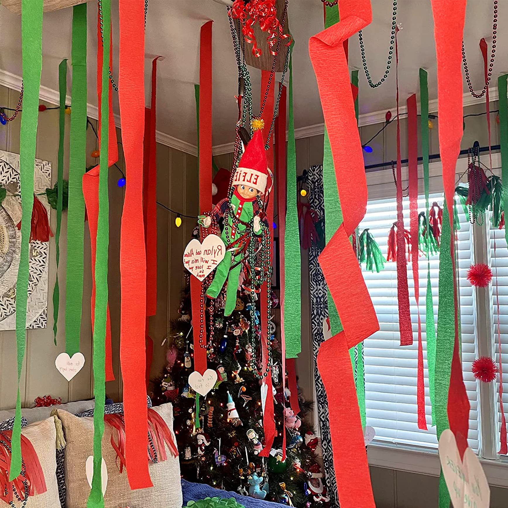 Ginfonr 12 Rolls Christmas Crepe Paper Streamers - 6 Red & 6 Green Party Decorations for Xmas Tree, Garland, Backdrops, Festive Party & Home Decoration | Perfect for Holiday Celebrations, DIY Crafts & Seasonal Events
