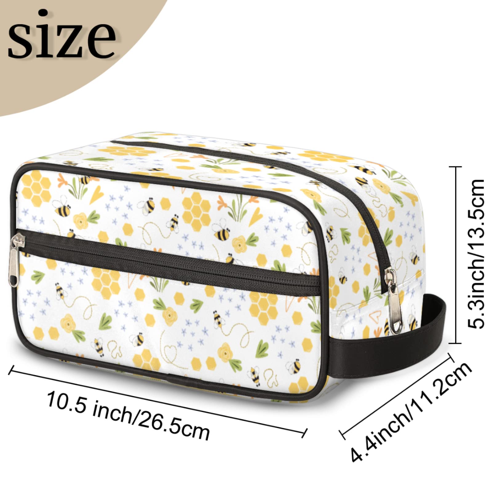 Fly Bee Floral Travel Toiletry Bag for Men & Women - Waterproof Cosmetic Organizer, Dopp Kit, Makeup & Shaving Pouch - Perfect for Vacation, Gym, Camping & Business Trips