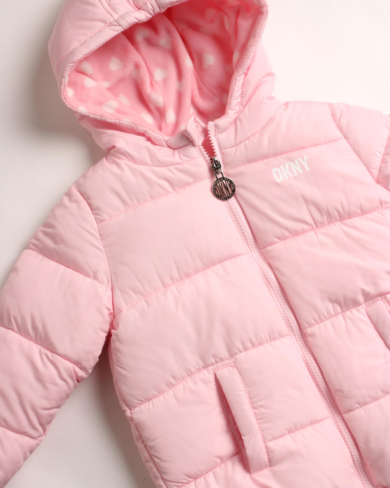DKNY Baby Girls Reversible Winter Puffer Jacket with Fleece Lining - Warm Coat for Infants & Toddlers (12M-4T) - Perfect for Snow Days & Outdoor Play