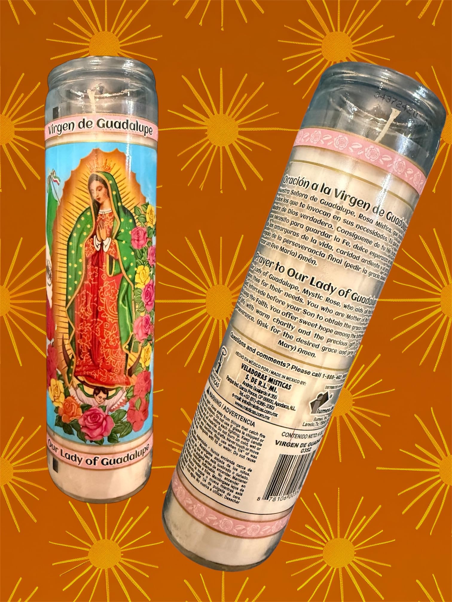 Our Lady of Guadalupe 8-Inch Glass Prayer Candles - Devotional Religious Candles for Home Altar, Church Worship & Spiritual Blessings