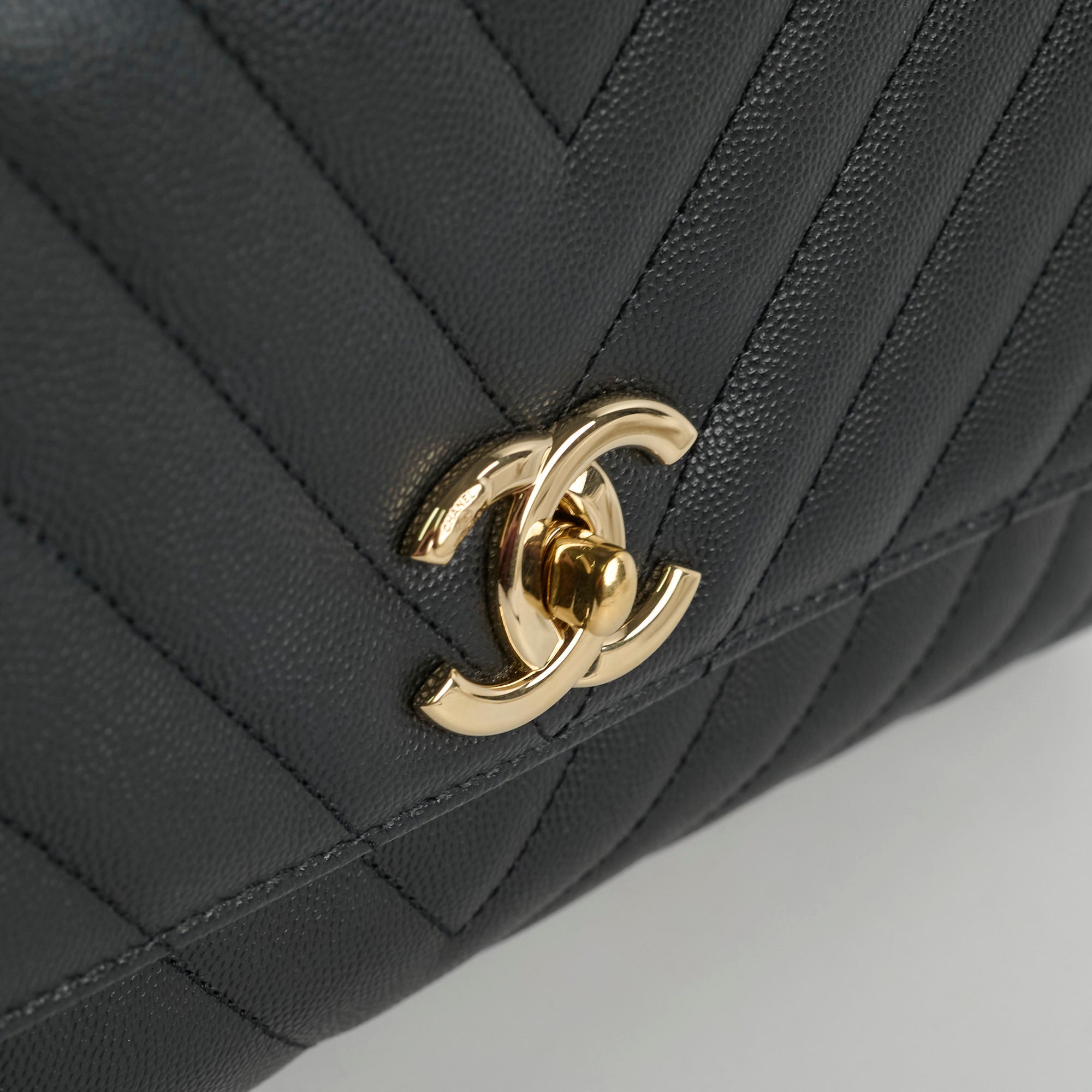 Chanel Medium Coco Handle Bag - Black Chevron Leather with Lizard Top Handle | Luxury Designer Handbag for Women, Perfect for Work, Parties & Special Occasions