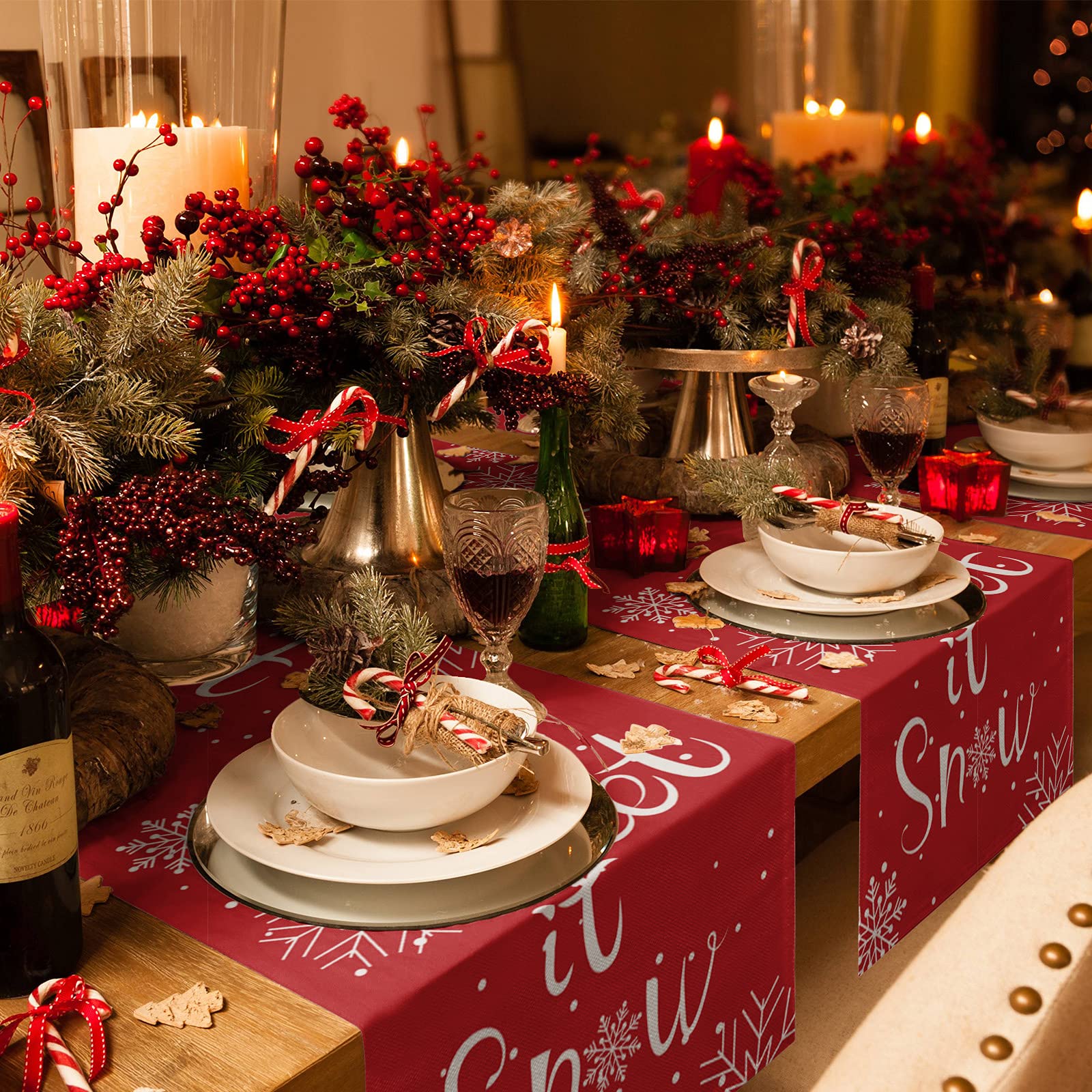 90 Inch Christmas Snow Table Runner - Red Holiday Dining Table Decor for Round, Kitchen, Coffee & End Tables - Perfect for Festive Living Room & Dining Room Settings