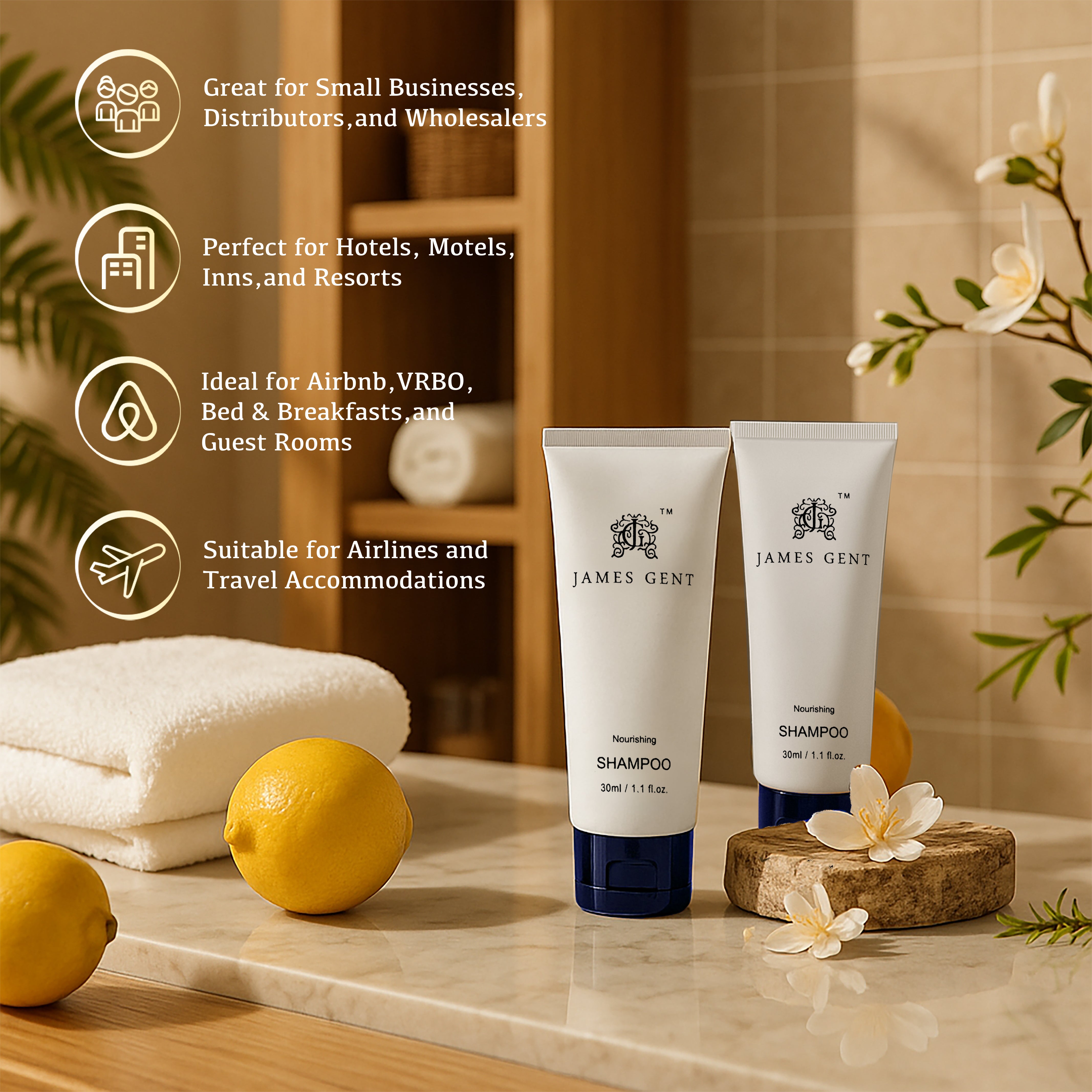 200-Piece James Gent All-in-One Hotel Toiletries Set - 50 Each of Bar Soap, Shampoo, Conditioner & Body Wash | Travel Size Toiletries for Hotels, Gyms, Spas & Guest Amenities