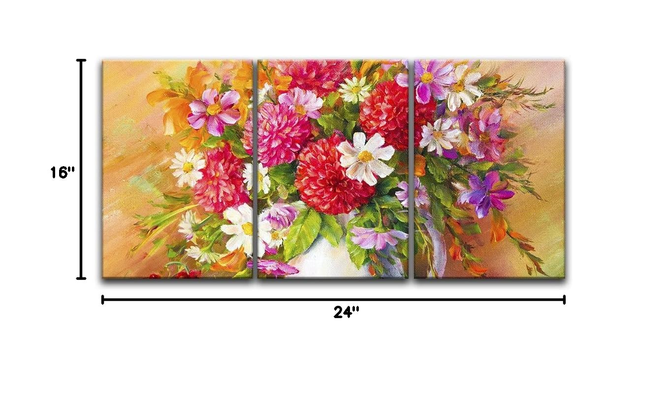 Wall26 3-Panel Floral Canvas Wall Art - Oil Painting Style Flower Triptych - Giclee Print Gallery Wrapped Modern Home Decor - 16