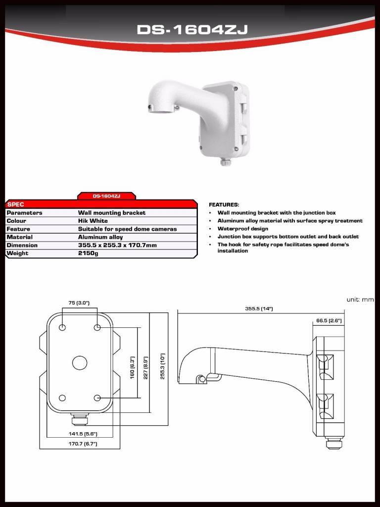 DS 1604ZJ PTZ Camera Wall Mount Bracket - Heavy Duty Adjustable Support for Security Surveillance Cameras - Perfect for Indoor/Outdoor CCTV Installation in Homes, Offices & Stores