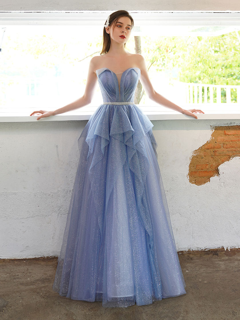 Elegant A-Line Tulle Sequin Long Prom Dress & Evening Gown for Women - Perfect for Homecoming, Formal Dances, and Special Occasions