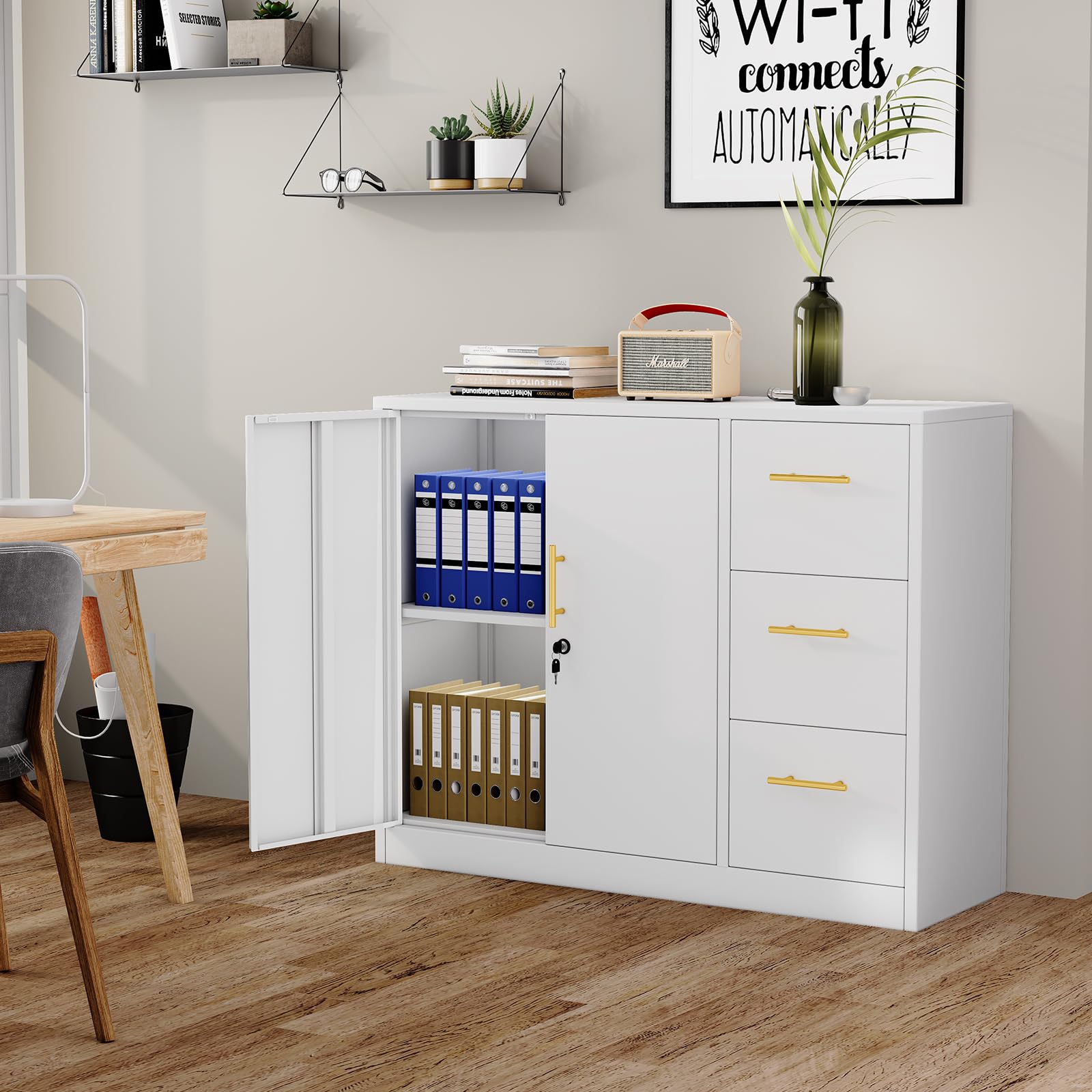 3-Drawer Lateral File Cabinet with Lock - Metal Filing Storage Cabinet for Office, Home, Garage, School & Gym - White - Perfect for Document Organization & Space Saving