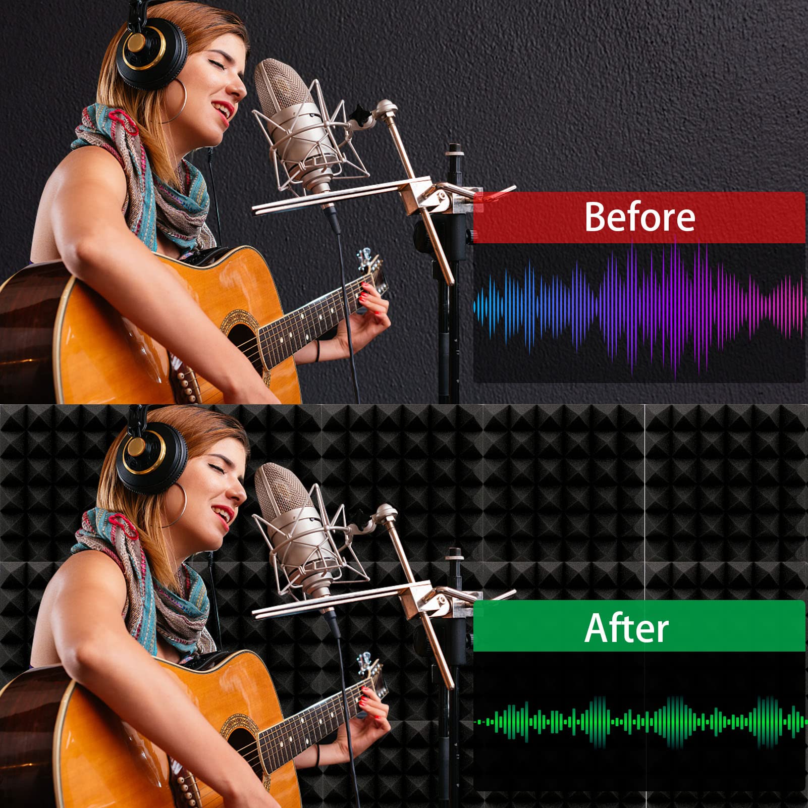 SK Studio 24 Pack Acoustic Foam Panels - Fireproof Pyramid Soundproofing Tiles for Home Studio, Office & Music Room (19.7
