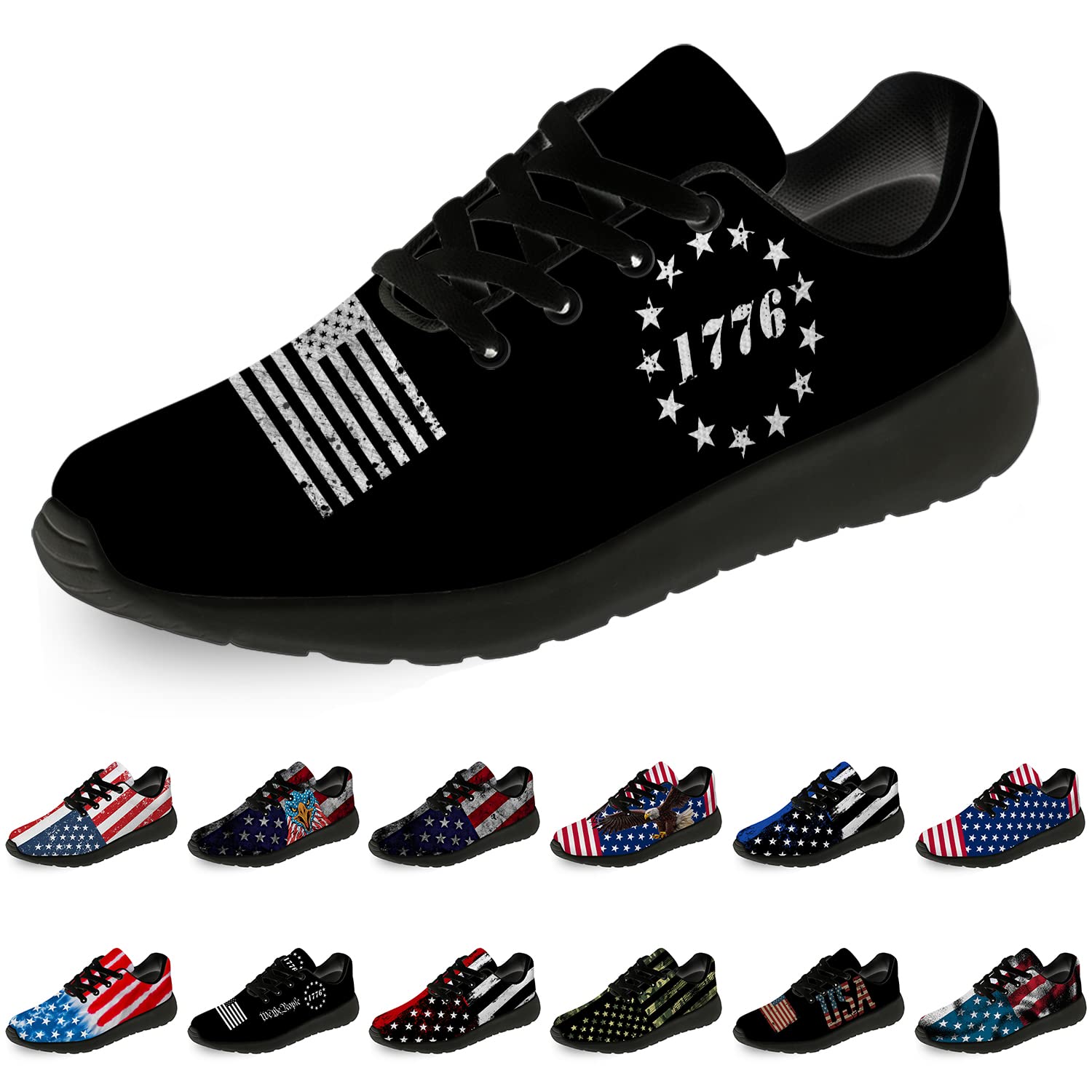 American Flag Patriotic Running Shoes for Men & Women - USA Flag Sneakers for Walking, Tennis & Casual Wear - Unisex Size 11 Men/13 Women - Perfect Independence Day Gift for Him & Her