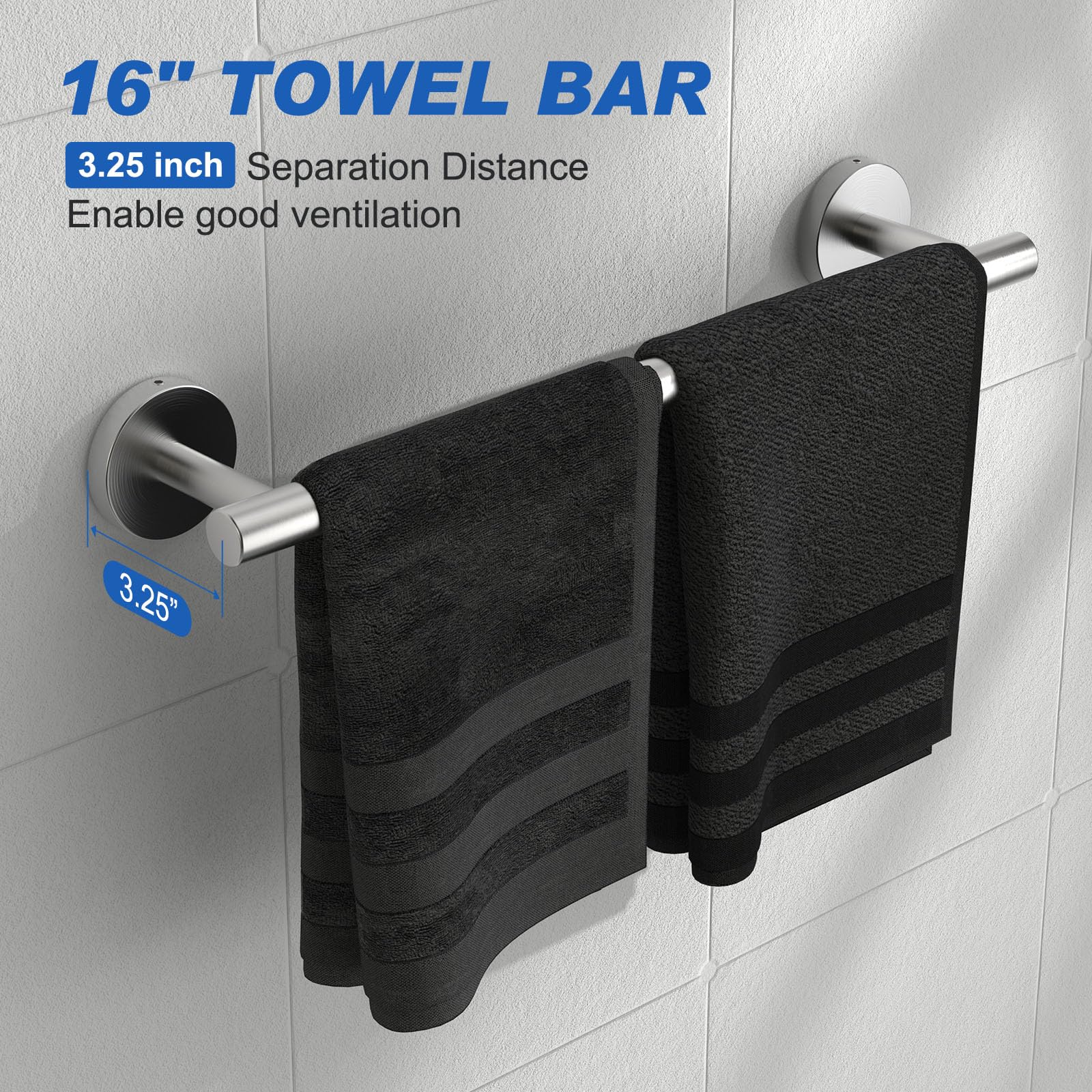 BlueFire 12-Piece Bathroom Hardware Set - Wall Mounted Towel Bars, Paper Towel Holders & Adhesive Hooks for Bathroom Organization (Silver) | Perfect for Modern Bathrooms, Guest Rooms & Spa-Style Decor