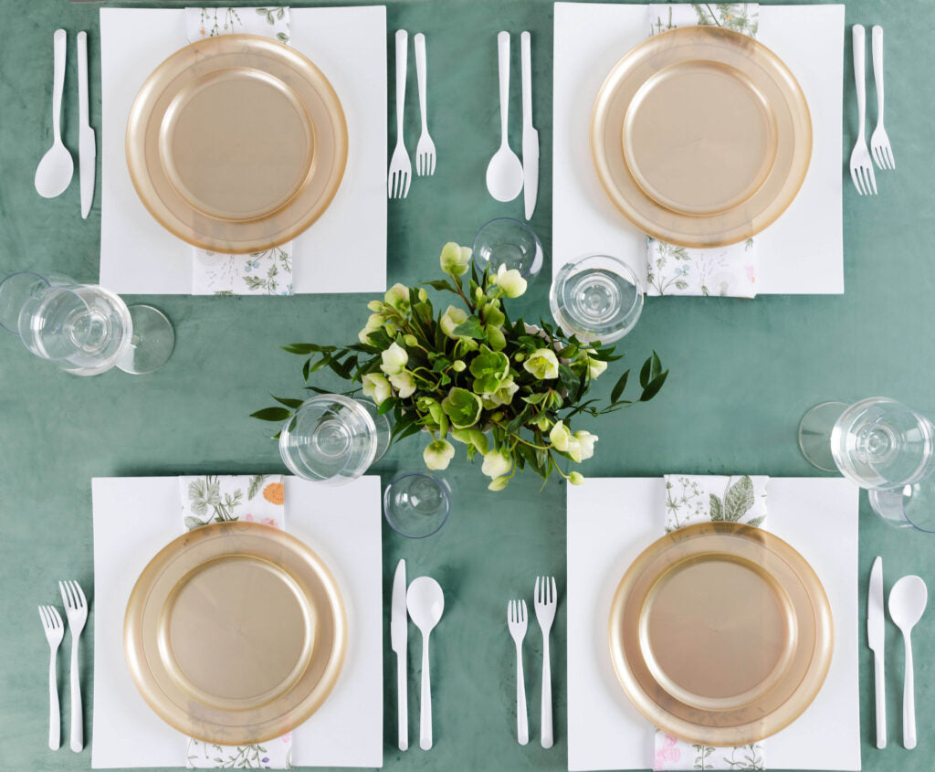 20-Pack Beige Pewter Pearl Round Plastic Dinnerware Set for 10 Guests - Elegant Disposable Plates, Bowls & Cups - Perfect for Parties, Weddings, Picnics & Outdoor Events