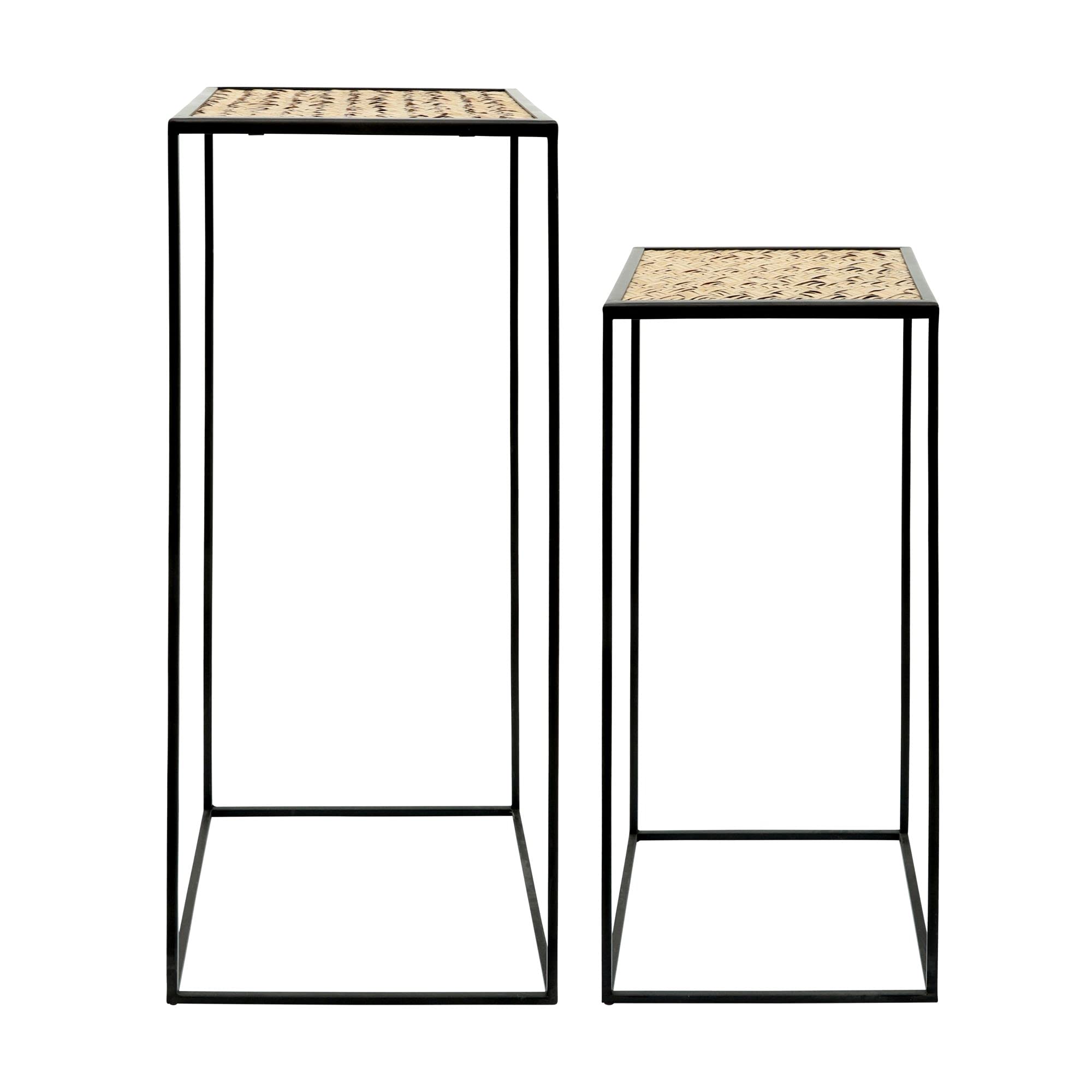 Set of 2 Modern Black & Brown Square Plant Stands - 29 Inch Indoor/Outdoor Decorative Plant Holder for Living Room, Patio, or Garden Decor