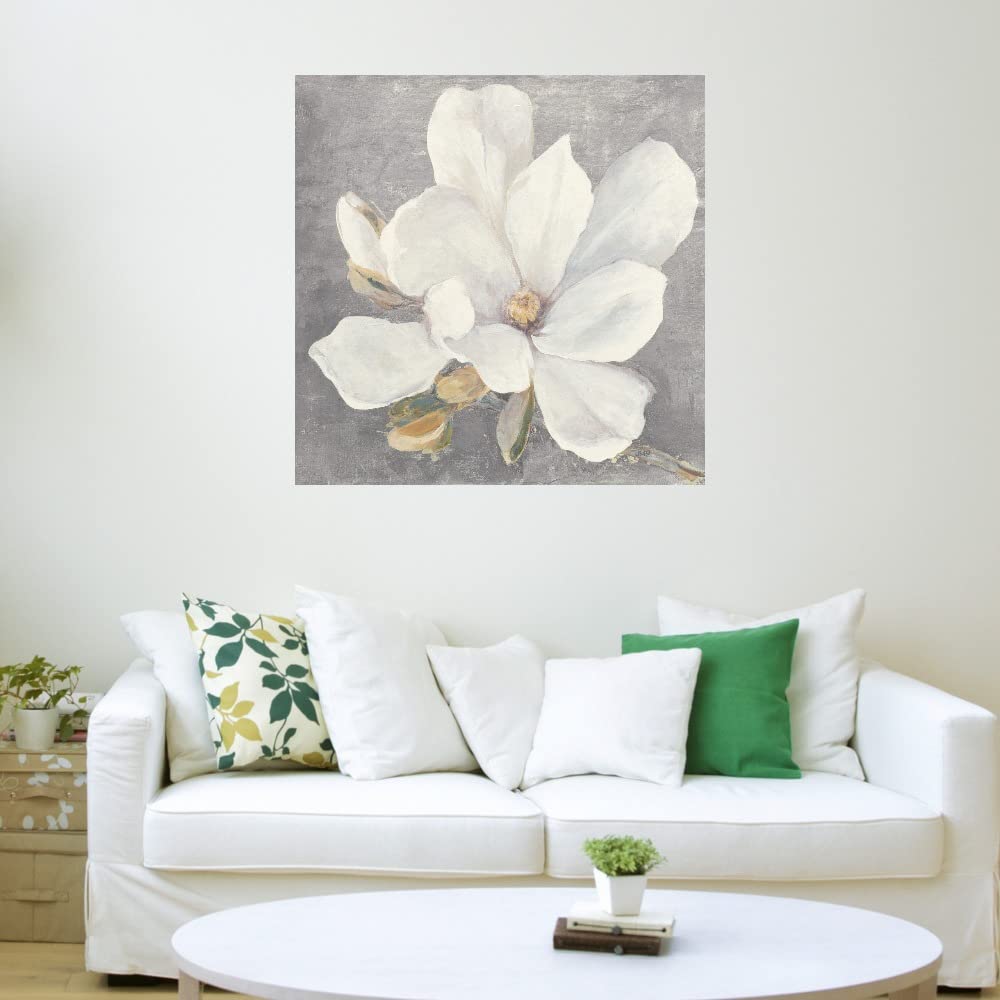 Serene Magnolia Light Gray Canvas Wall Art - 22x22 Inch Botanical Decor by Julia Purinton | Elegant Plant Pictures for Bathroom, Bedroom & Living Room | Perfect for Spa, Nursery & Home Office Decor