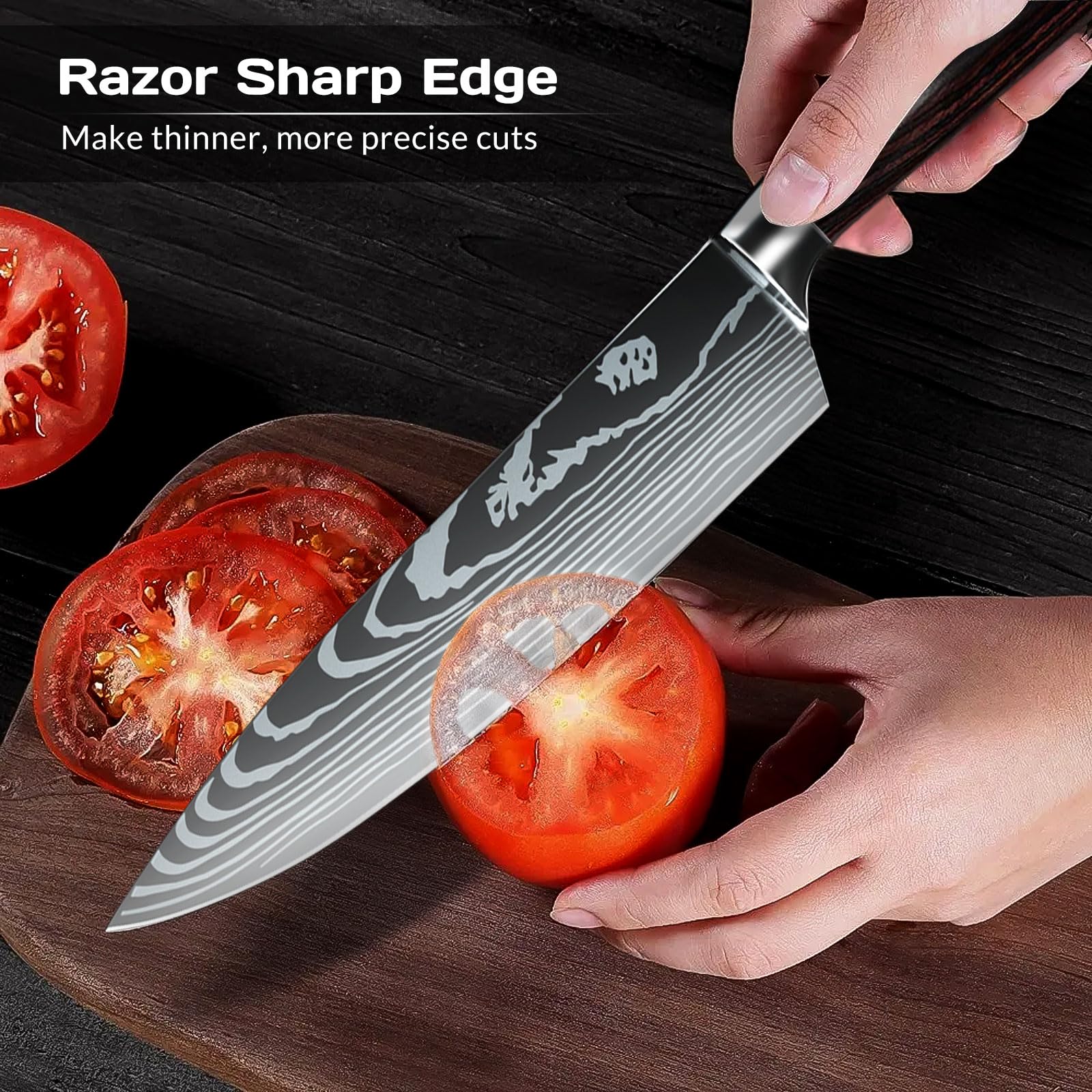 10-Piece ZENG Professional Japanese Stainless Steel Kitchen Knife Set - Chef Knives with Pakkawood Handles for Vegetables, Meat & Fruit - Perfect for Home Cooking, Restaurant Use & Gift Giving
