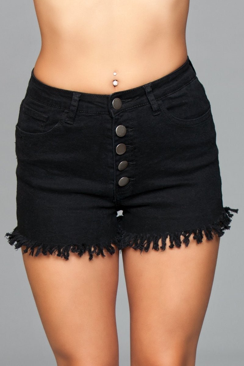 BeWicked Women's Fringed Button-Up Denim Shorts - Stylish High Waisted Distressed Jeans for Summer Outfits & Casual Wear