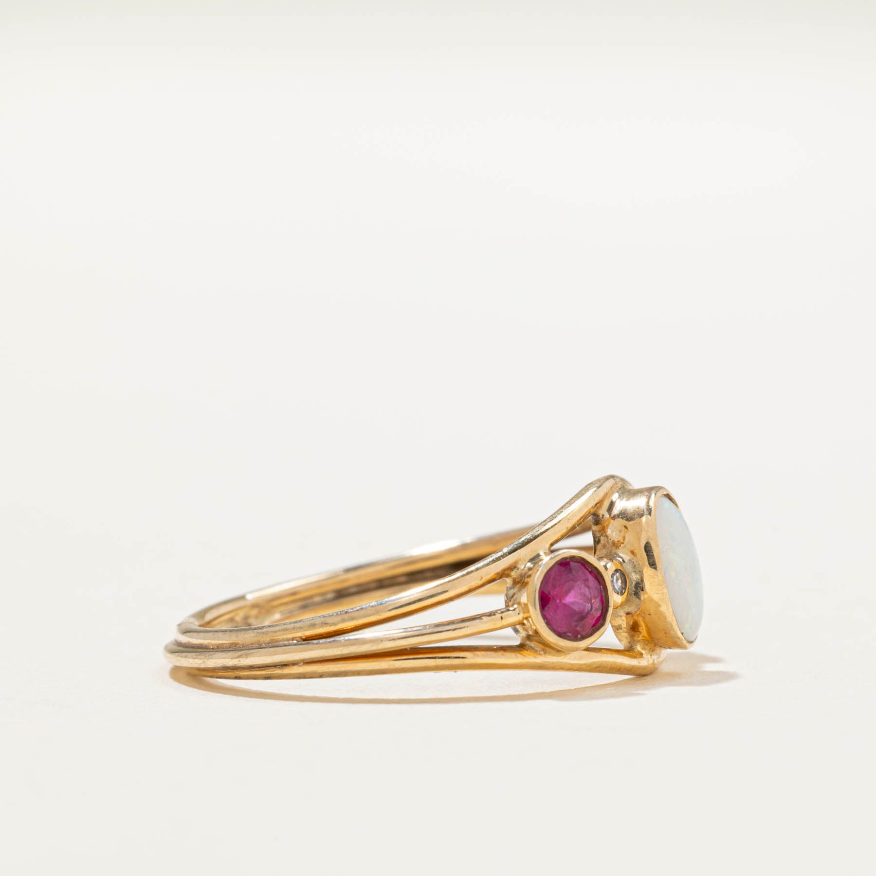 Bezel Set Opal & Synthetic Ruby Open Ring - 0.75ctw Gemstone Jewelry - Size 6.75 Women's Fashion Ring for Wedding, Party & Everyday Wear