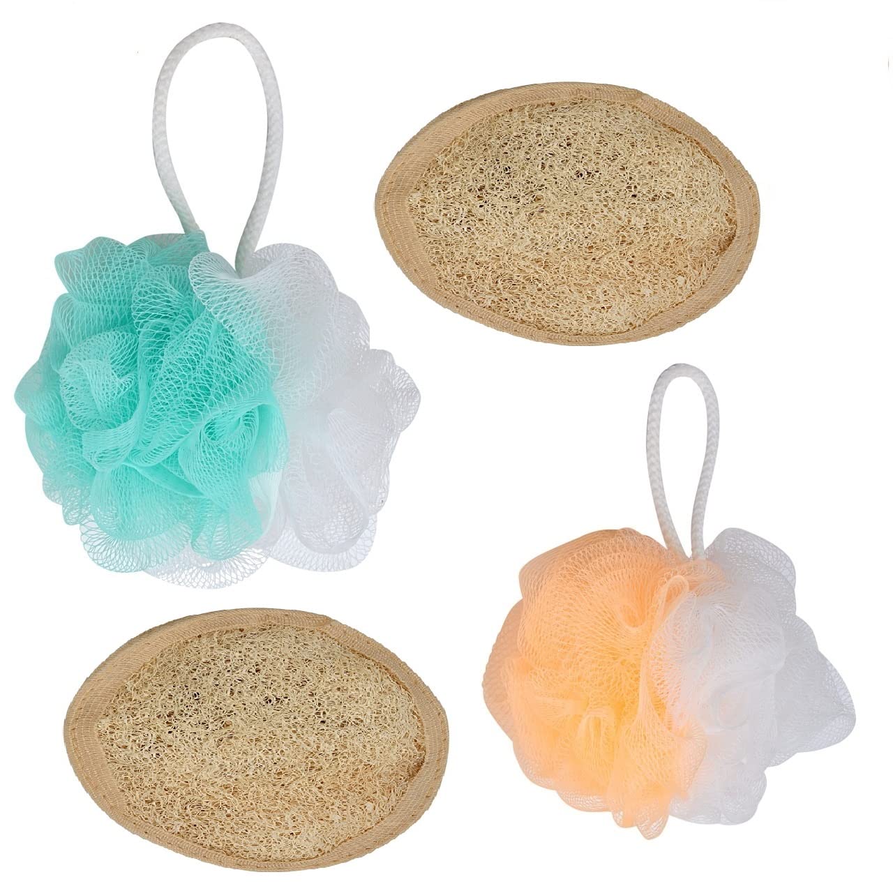 **100% Natural Organic Loofah Sponge for Bath & Body Scrub - Exfoliating Oval & Round Loofah Set of 4 for Men & Women | Perfect for Shower, Spa, and Skincare Routine**