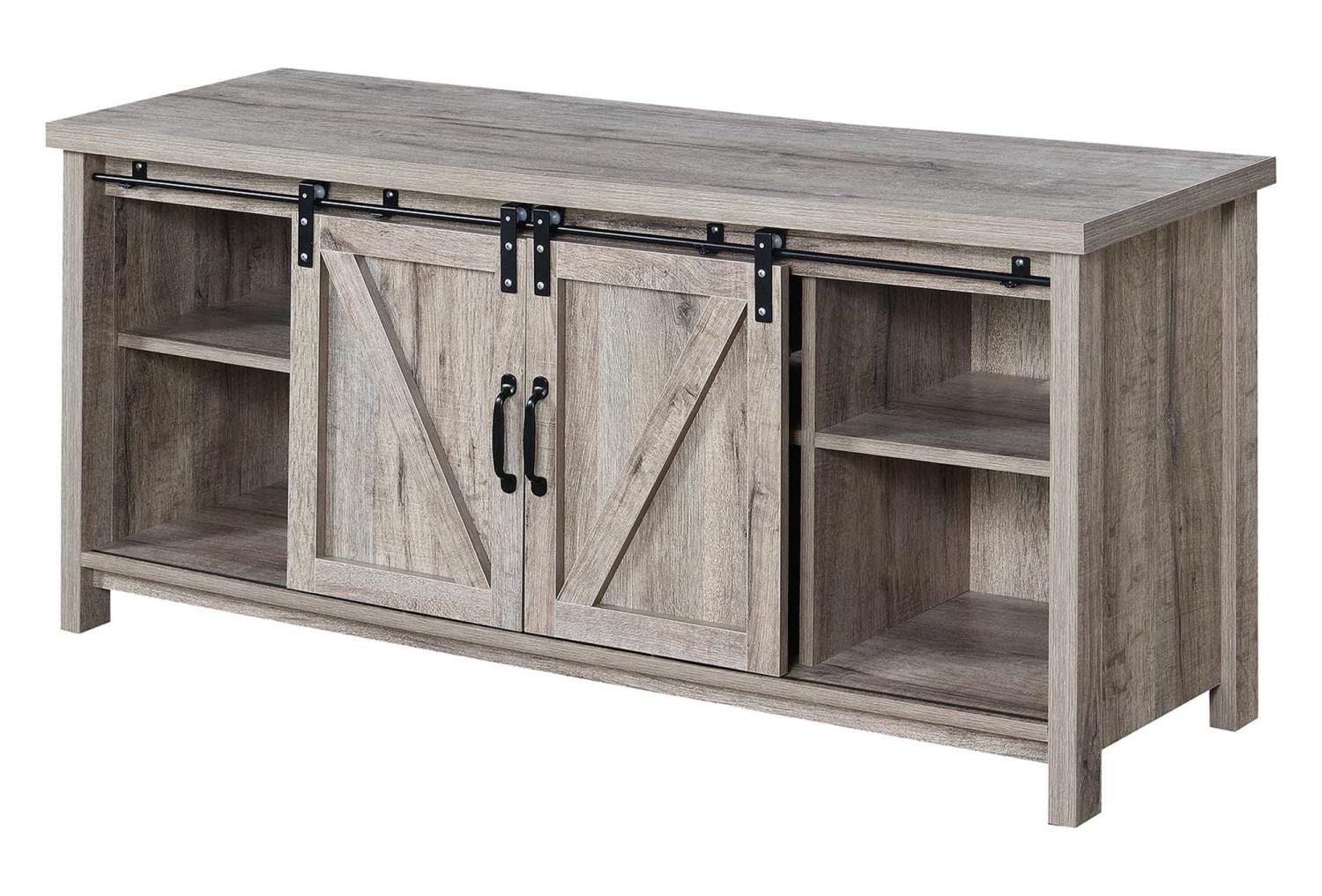 Blake Barn Door TV Stand with Shelves & Sliding Cabinets for 60-Inch TVs - Sandstone Finish | Rustic Farmhouse Entertainment Center for Living Room, Bedroom & Home Theater