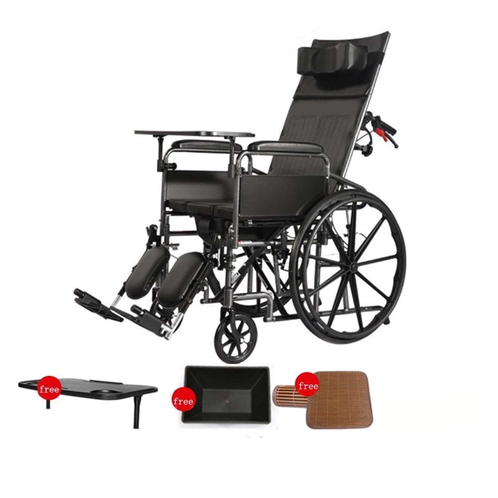 High Back Reclining Commode Wheelchair - Foldable Shower Chair with Lying Function | Adjustable Bathroom Safety Scooter for Elderly & Disabled Care | Home & Hospital Use (Upgraded Version)