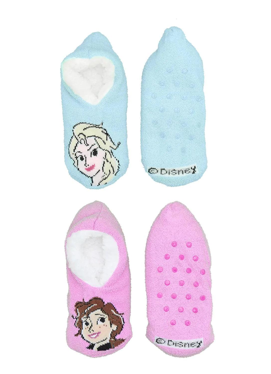 Jellifish Girls Frozen Slipper Socks 2 Pack - Warm Non-Slip House Slippers for Kids - Perfect for Winter, Bedtime & Indoor Play